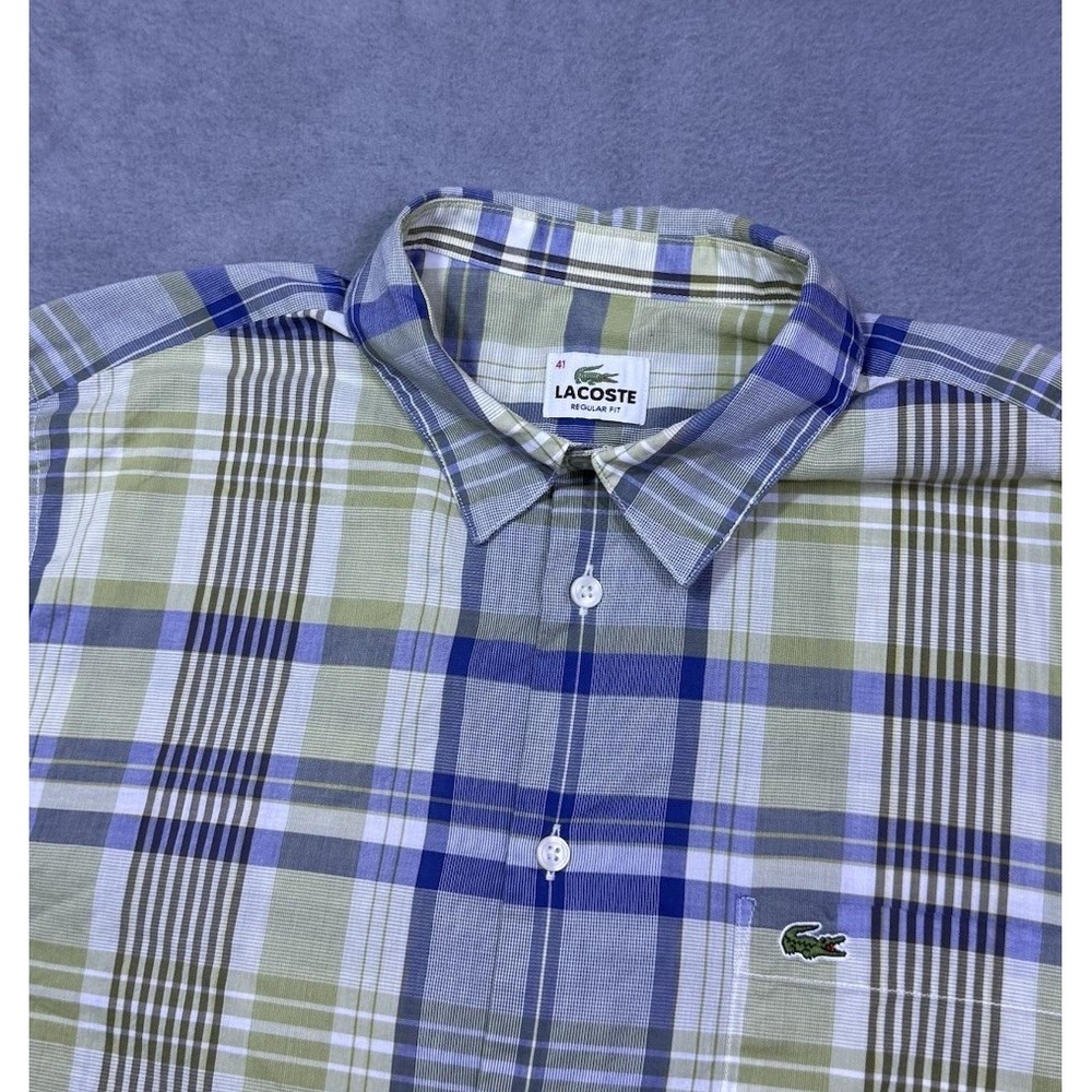 Lacoste Button Shirt Mens 41 M Green Plaid Featherweight Normcore Modern